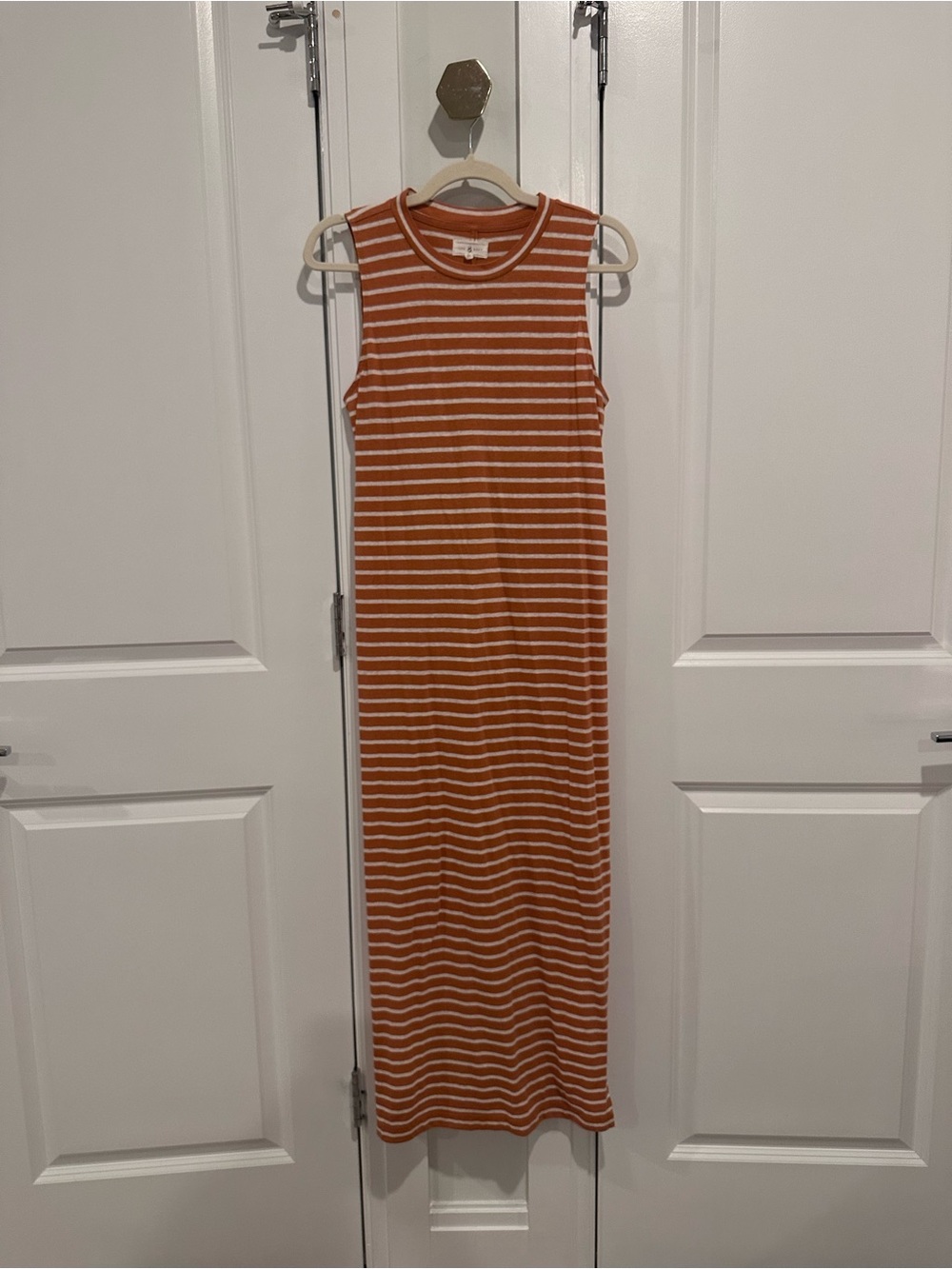 Lou & Grey Striped Sleeveless Maxi Dress in Rust and White